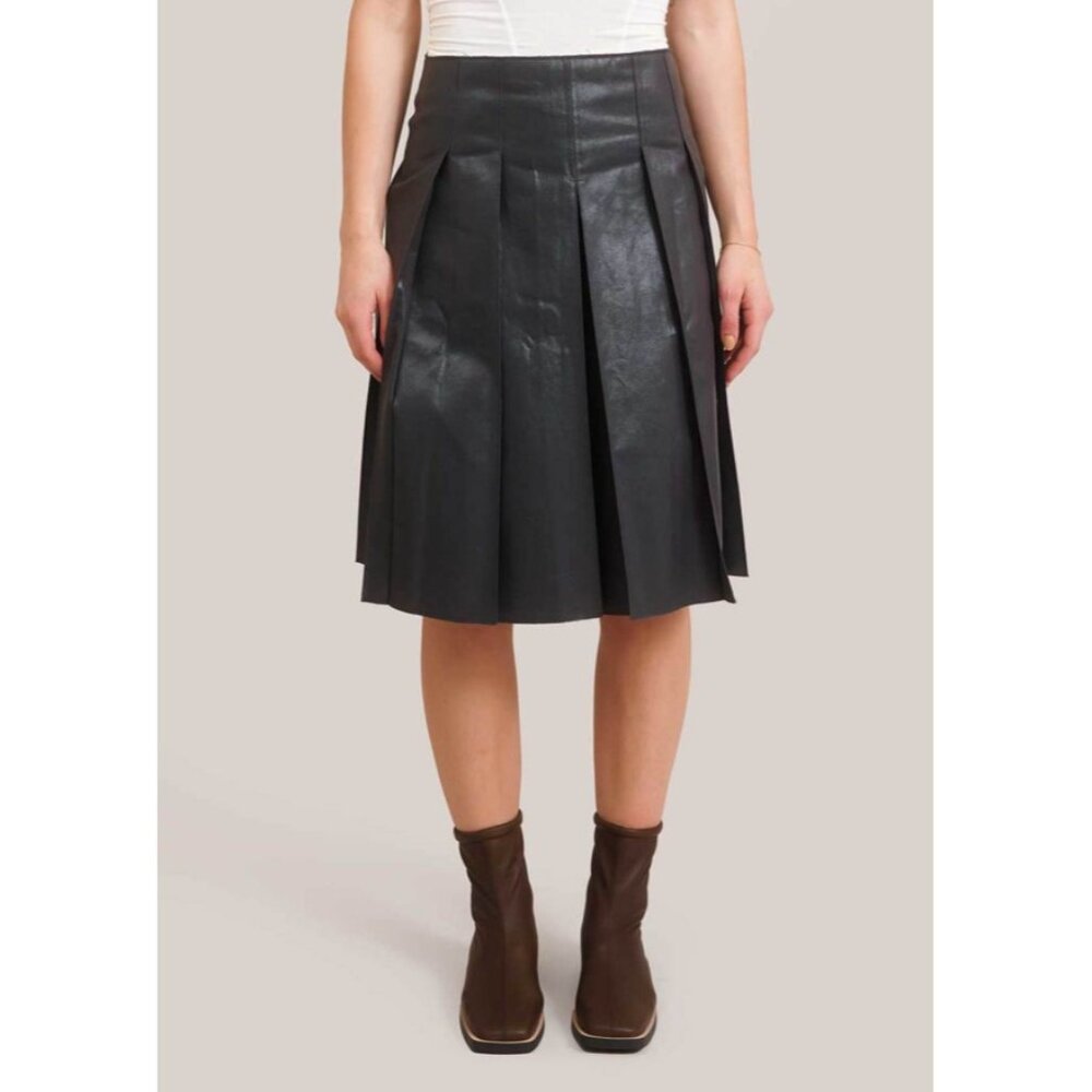 Geel Womens Sammie Pleated Skirt Low Rise Waxy Raw Edge Midnight Black Size‎ XS
